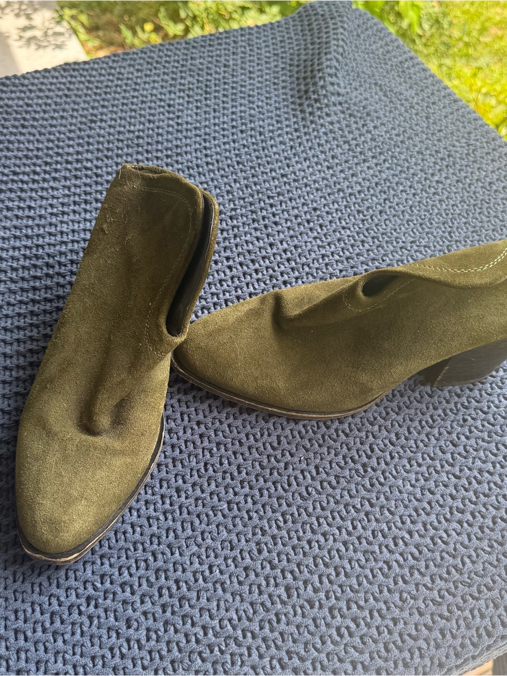 Chinese Laundry Cuban Heel Mule Booties Green Split Suede 10 Indie Sleaze Rock